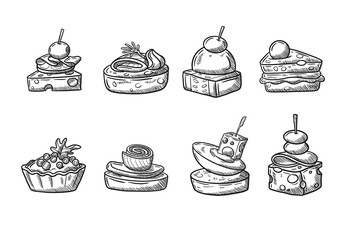 Hand draw illustration of set tapas spanish appetizer collection
