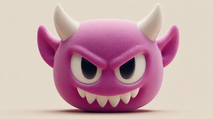 A playful pink monster with horns and sharp teeth perfect for Halloween designs or childrens