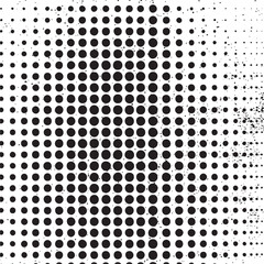 A dense array of overlapping black circles gradually transitions into a textured white background.