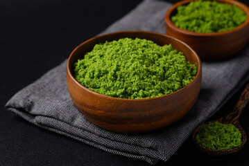 Wolffia or watermeal on black background, Healthy edible small aquatic plant high protein and fiber