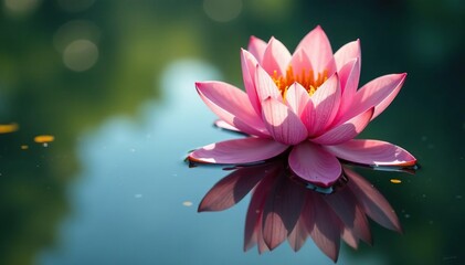 Intricate floral design reflected on calm lake surface, leaves, beauty, art