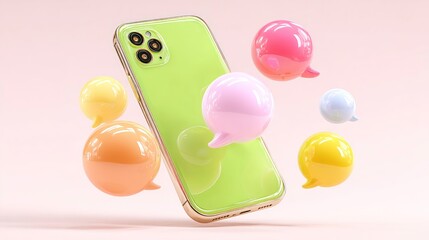 A vibrant smartphone surrounded by colorful speech bubble shapes ideal for communication and t