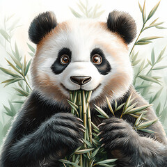 Obraz premium lovely cartoon panda munching bamboo