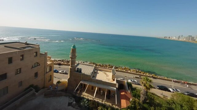 Aerial FPV video over Jaffa Tel Aviv on a sunny day, Israel