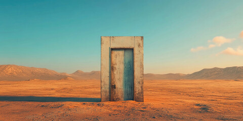 Mysterious Door in Desert Landscape Surreal Digital Art