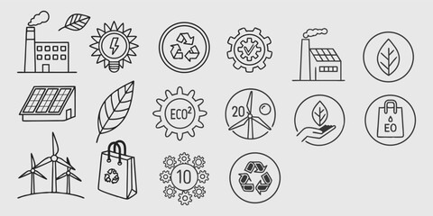  Fair Trade, Sustainability line icon set. Vector pictograms of ethical practices, eco-friendly initiatives, global responsibility, thin linear illustration