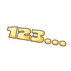 Groovy cartoon sticker with 1 2 3 countdown. Funny retro consecutive counting numbers of cute yellow bubble font. Sport, countdown of race mascot, cartoon badge of 70s 80s style vector illustration