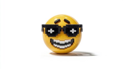 A playful emoji with sunglasses and a pixelated smile perfect for fun and creative designs