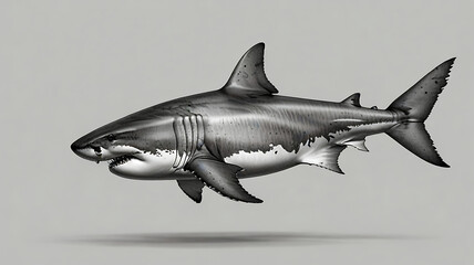 Fototapeta premium Realistic Black and White Shark Illustration: Marine Wildlife Artwork of Aquatic Nature in the Ocean Ecosystem