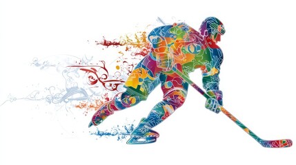 Fototapeta premium Colorful abstract silhouette of ice hockey player in action