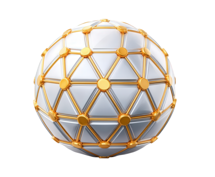 Spherical geometric artwork featuring interconnecting hexagons and circles, designed with a transparent background showcasing intricate patterns, suitable for diverse creative projects and digital