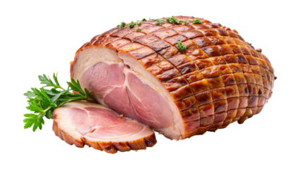 Delicious Glazed Ham Roast Sliced with Parsley Garnish Festive Holiday Dinner Meat