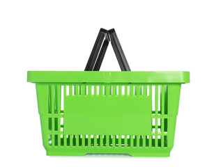 One green shopping basket isolated on white