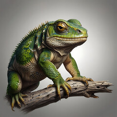 Obraz premium Vibrant Green Lizard Illustration: Exotic Reptile & Amphibian Nature Art with Textured Skin