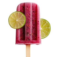 Vivid Fruity Ice Pop with Lime Slices Isolated on Transparent Background