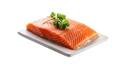 Fresh Salmon Fillet on a White Plate Garnished with Parsley a Delicious and Healthy Seafood Dish