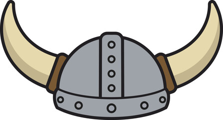 Obraz premium Viking helmet with curved horns simple medieval warrior headgear illustration vector design 