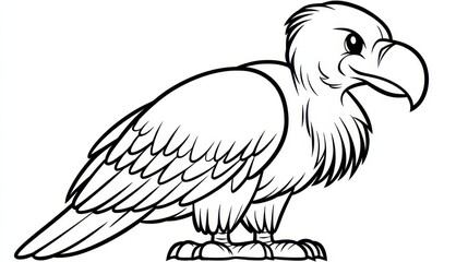 Obraz premium Black and white cartoon vulture with large beak and detailed feathers