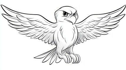 Obraz premium Intricate black and white drawing of a majestic hawk with outstretched wings