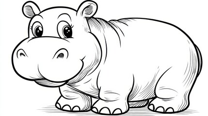 Cute cartoon hippopotamus outline for coloring pages
