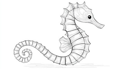 Fototapeta premium Intricate black and white seahorse line drawing