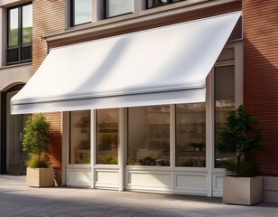 white shop awning mockup retractable white awning mounted on a wall providing shade and protection from the sun