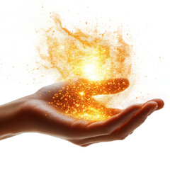 Hand holding light energy concept for healing power and spiritual growth on transparent background