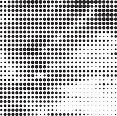 A seamless gradient consists of numerous uniformly sized black dots transitioning into white.