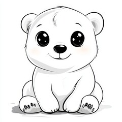 Obraz premium Cute cartoon polar bear cub with big eyes and fluffy fur