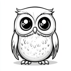 Fototapeta premium Cute cartoon owl with large eyes on white background