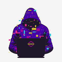 Fototapeta na wymiar Mysterious Hooded Hacker Logo. Anonymous Vector Icon. Vector illustration