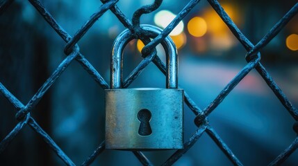Padlock on chain link fence