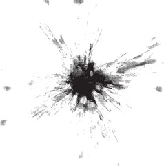 A dense abstract black shape explodes outward from a central point creating intricate .