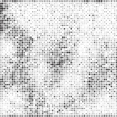 A dense arrangement of small black dots creates a textured portrait-like composition.