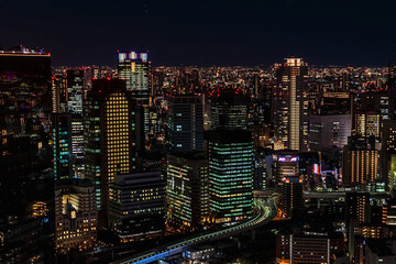 Fototapeta premium Panoramic View Of Osaka Illuminated At Night