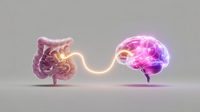 Gut brain connection concept with light link
