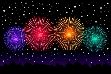 Fototapeta premium Vibrant multicolored fireworks display illuminating night sky with stars
