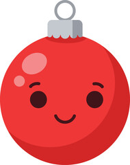Red Christmas Ornament Ball with Cute Face Smiling Decoration for Holiday Season and Festive Celebration Vector Illustration 