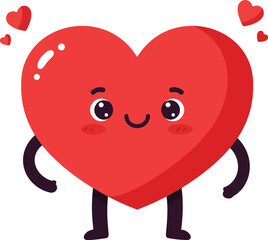 Fototapeta premium Cute red heart character with smiling face and small hearts love theme illustration vector 
