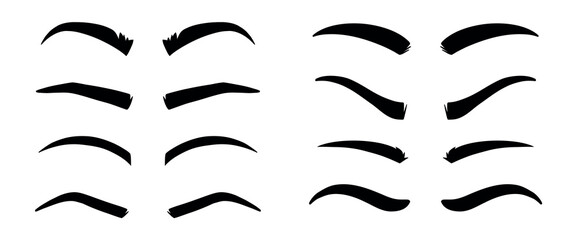 Eyebrows. Vector dark eyebrow model set of different shapes isolated on white background, thick ans arch, angle and thin eyebrows for your design