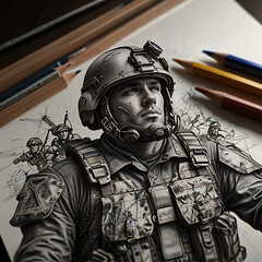 Ultimate Soldier Portrait: Realistic Military Artwork, Illustration & Sketch with Detail