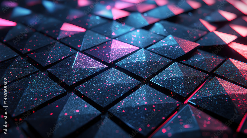 Poster Realistic 4K 3D background showcasing dark triangular textures with side lighting, creating an abstract and modern geometric pattern for digital design projects.