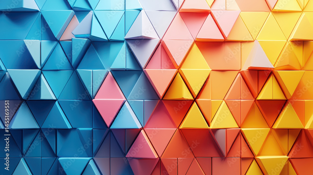 Poster realistic 4k 3d background showcasing triangular influences with a vibrant color palette and subtle 