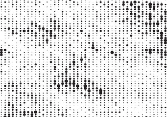 A dense of black and white circular dots creates a dynamic visual texture.