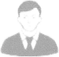 A grayscale portrait of a man wearing a suit and tie.