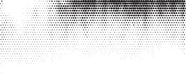 A dynamic black-and-white gradient transitions from densely packed dots to a sparse scattering effect.