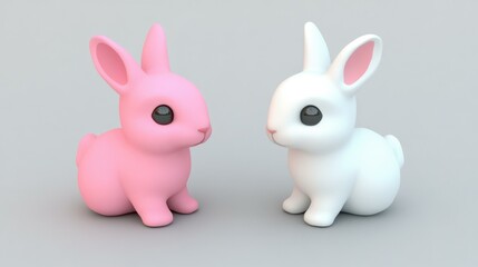 Fototapeta premium Bright and playful 3D bunny icons set, perfect for Easter celebrations. Clean background enhances the festive vibe