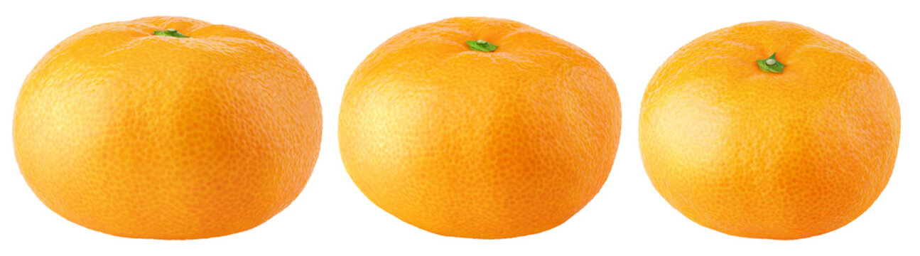 Set of whole flat tangerine or orange citrus fruit isolated on transparent background