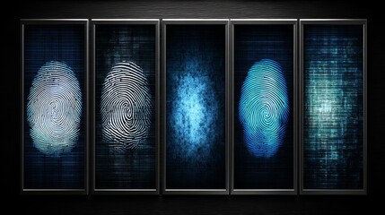 Abstract fingerprint display with digital patterns on multi-screen panel