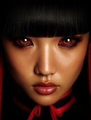 A vibrant shot of a young girl with beautiful big eyes and thick lips, radiating positivity and charm.